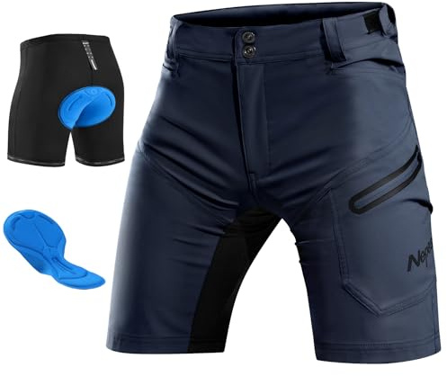 Nepest Mens Mountain Bike Shorts 4D Padded, 2-in-1 Detachable Liner | Mountain Bike Shorts for Men, Water Resistant, Breathable, 4-Way Stretch, Pocket, Silicone Leg Grippers, MTB, Trail, Biking