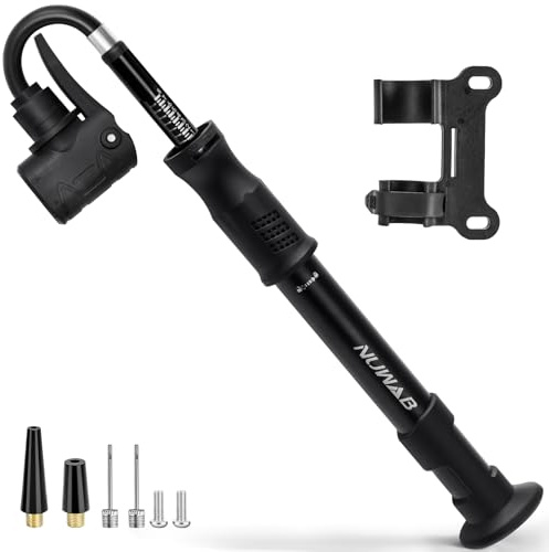 NUWAB Mini Bike Pump with Gauge, 10 Inch Portable Hand Bicycle Pump, 100PSI, Support Shrader and Presta, Fast Air Out Ball Pump, Work with All Bikes and Balls, Swimming Ring