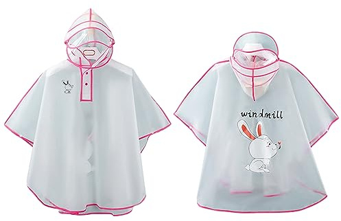 Générique Imperméable Enfant Tendance Motif Lapin Poncho Transpirant avec Capuche résistant à l'eau pour Filles et garçons (5-6 Years)