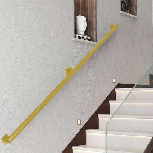 Drsyffsup Pasamanos de Escalera Industrial de Tubo de Hierro, barandilla de Pared, pasamanos de balaustre, pasamanos Antideslizante para Interiores y Exteriores, Dorado(0.8m)