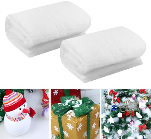 BORDEAG Lot de 2 couvertures de neige artificielle de Noël - 80 x 300 cm - Décoration de couverture de neige de Noël - Blanc - Tapis de neige artificielle pour décorations festives - Décoration de