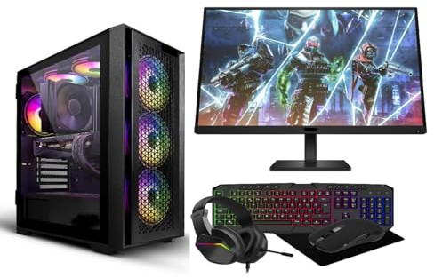 Budget Gaming PC 22 Bundle Intel Core i5, 16GB Ram, 128Gb SSD + 1TB HDD. Windows 10, GT730 Graphics, WiFi, 6 Fan RGB Gaming Case, 22 Monitor, Gaming Keyboard and Mouse