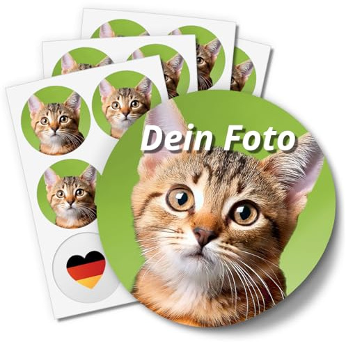 48 Foto Etiketten PERSONALISIERT - Foto-Aufkleber mit eigenen Fotos für Hochzeit Logo Baby Tiere Geburtstag Kita Schule Sticker Fotoaufkleber JGA Taufe 4cm rund selbst gestalten
