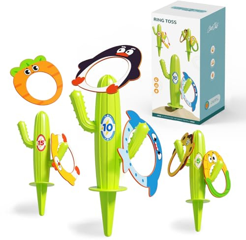 9PCS Ring toss Game(Contains 3 Cacti and 6 Cartoon Rings), Providing Children with Various Fun (Green (Cactus))