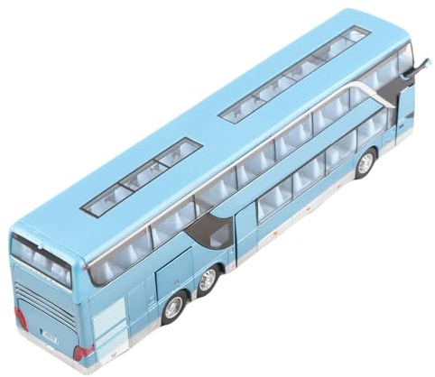 Generic Legering 1:32 Dubbeldäckare Bussleksak, Tillbakadragningsfunktion med LED-ljus och Musik, Högsimulerande öppningsdörrar, för Barn Barn Födelsedagspresent (Blå)