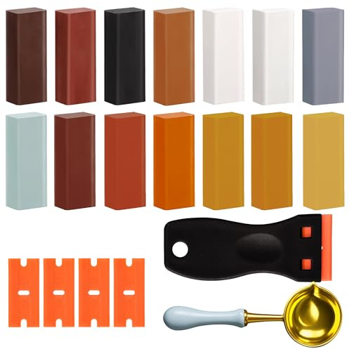 Hartwachs Reparaturset, 14 Farben Laminat Reparaturset, Parkett Reparaturset mit Schaber, Laminat Reparatur zum Reparieren von Kratzern, Schäden oder Löchern, Geeignet für Holz, Fliesen und Böden