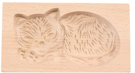 Qury Geschnitzte Plätzchenform aus Holz, Weihnachtsbaum-Form, geeignet für Kekse, Springerle, Marzipan und Schokoladenkuchen (Katze)