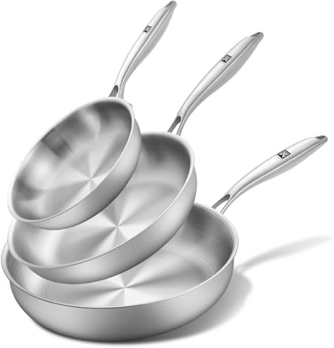 GOLDEN KEY Edelstahlpfanne Set 28 24 20 cm, Bratpfannen Edelstahl Induktion unbeschichtet, Edelstahl Pfanne ohne beschichtung,Stainless Steel Pan Set Für alle Herdarten Ofenfest Spülmaschinenfest