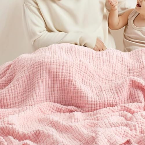 LLELEMAMO 2026 Musselin Decke - Sommer Musselindecke 150 x 200, 100% Natürliche Baumwolle Musselindecke Leichte Sanfte, Musselin-Decke für Erwachsene, Kinder, Perfekt für Bett, Sofa (Rosa,150 * 200)