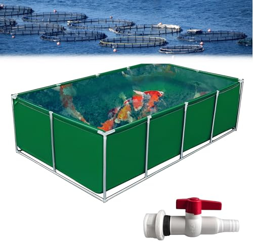 Vikbar vattentät fiskdamm – riv-harts bärbar trädgårdspool 1,5 x 1 x 0,9 m, enkel installation grön plast kulturbehållare för utomhusvattenodling, tic växter och fisk