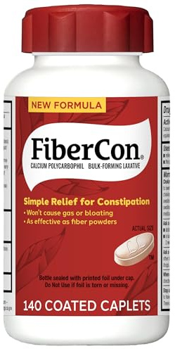 FiberCon Fiber Therapy Coated Caplets, Safe, Simple & Comfortable Insoluble Fiber Product for Bowel Irregularity, Occasional Constipation Relief With No Gas or Bloating, 140 Caplets