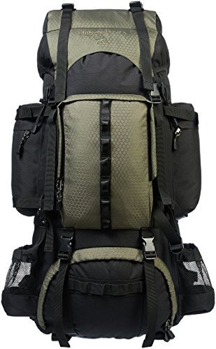 Amazon Basics Zaino da escursionismo con telaio interno e cerniera antipioggia, 75 L, Verde
