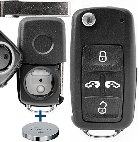 Auto Schlüssel Funk Fernbedienung 1x Gehäuse 4 Tasten + 1x Rohling + 1x CR2032 Batterie für VW/SEAT