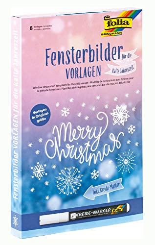 Folia 39129 Tableau de fenêtre pour Les Saisons Froides avec 8 modèles de Peinture et 1 marqueur Craie Multicolore
