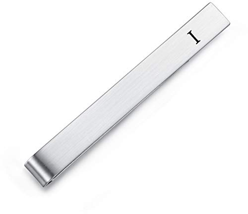 HONEY BEAR 5.5cm Herren Briefe Initialen Krawattennadel Krawattenklammer für Normale Krawatte Tie Clip，Silber mit Schwarzem Buchstaben