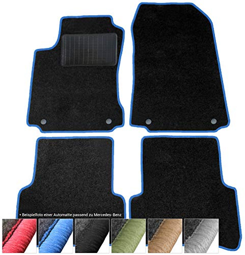 moto-MOLTICO Fußmatten Auto - Velours Autoteppiche | passend für Mercedes-Benz C-Klasse W203 Coupe (2001-2008) - 4-teiliges Set - Schwarze Automatten mit Blauen Ziernähten