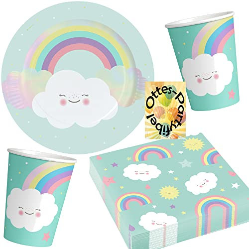 HHO Rainbow-Regenbogen-Sommer-Party-Set 52 TLG. für 16 Gäste Teller Becher Servietten