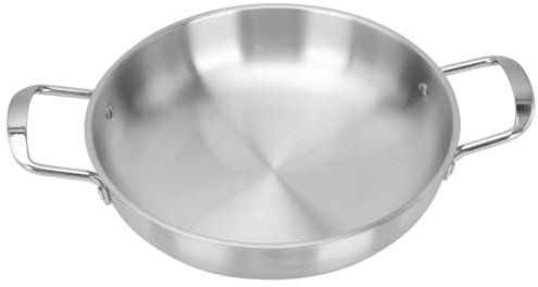 YARNOW Schmorpfanne Pfanne Deckel 1 Paella mit Universal Topf Meeresfrüchte Servierpfanne für Küche Restaurant 24CM Pizza Bratpfanne Edelstahlpfanne Unbeschichtet