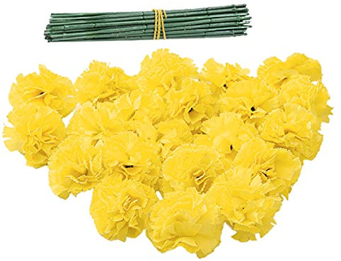 HONGXW Ringelblumenköpfe aus Seide, künstliche Seidenblumen, Nelkenköpfe mit Stielen, künstliche Chrysanthemen, Nelken, Blumensträuße für Zuhause, Hochzeit, Bankett, Dekoration, Gelb, 50 Stück