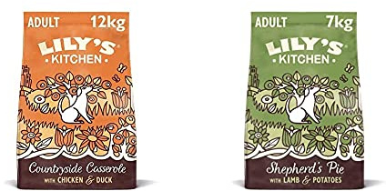 Lily's Kitchen Chicken & Duck Countryside Casserole Natural Grain Free Complete Adult Dry Dog Food (12 kg) & Lamb Shepherd's Pie - Grain Free Adult Dry Dog Food (7 kg)