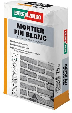 Parexlanko, Mortier Fin Blanc, Mortier pour travaux de finition, petits scellements et joints de maçonnerie, 25kg