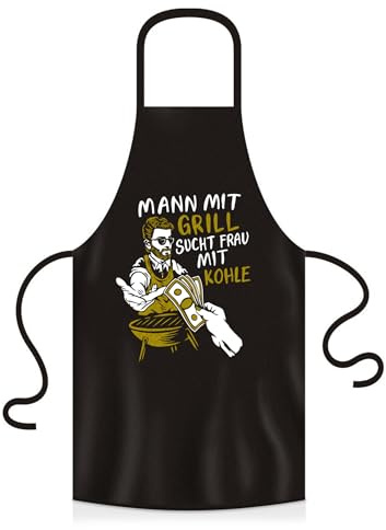 YORA Grillschürze für Männer Vatertagsgeschenk - Kochschürze lustig [inkl. Urkunde] - lustige Geschenke zum Vatertag - Geschenkideen Opa & Papa - Lustig (Mann mit Grill)