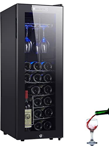 0℃ Outdoor Freistehender Thermoelektrischer Weinkühlschrank - Wine Fridge mit Temperaturregler: 11-18 °C, Weinschrank mit Touch-bedienfeld, 90 Liter, für 18/30 Flaschen Wein, LED, Schwarz,Style 2