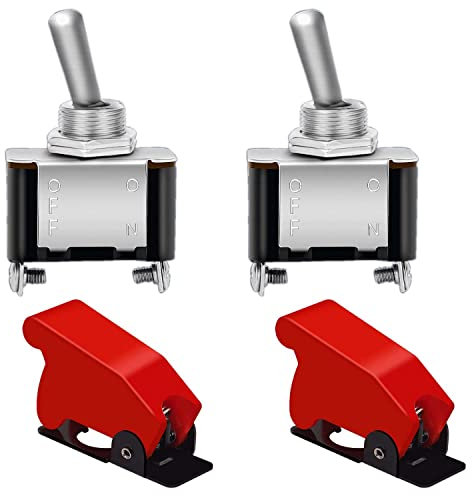 VISSQH 2pezzi interruttore a levetta 12v,Interruttore a levetta in metallo, Interruttore Auto 12V-20A, SPST ON-OFF,per Auto Camion Barca, con coperchio Interruttore Bilanciere