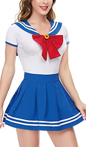 CutiePlusU knapp i grenen, onesie, vuxen, bomull, bodysuit, cosplay, magisk sailor, kostymer, kjol, set