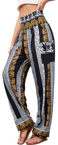 QIANXIZHAN Women's Harem Pants, High Waist Yoga Boho Trousers with Pockets Elstripes XL