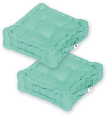 Déco Arts Coussins de Sol - Lot de 2 Coussins Carrés pour Salon ou Jardin - Coussin Capitonné avec Traitement Déperlant et Poignée de Transport - Certifié Oeko-TEX - 40x40 x 12 cm, Vert Mint