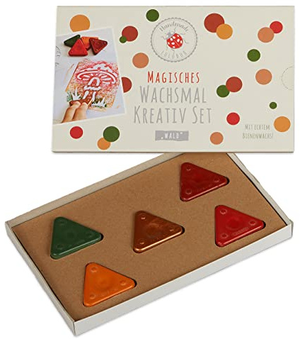 Lulubug Magisches Wachsmalset, Wachsmalblöcke| 4 Wachsmal Dreiecke, 1 Wachsmal Dreieck Metallic, 5 Schablonen | Wachsmalstifte | Motiv: Wald