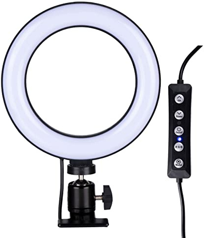 Grundig Ring med klämma – selfieljus RGB och vitt ljus – 16 cm – flexibel hals – 48 lysdioder