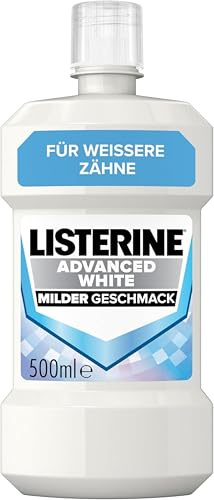 LISTERINE Advanced White munbalsam mild smak, 500 ml | Munvatten för att ta bort envisa missfärgning av tänder, vitare tänder på bara 1 vecka, bekämpar effektivt bakterier i munnen