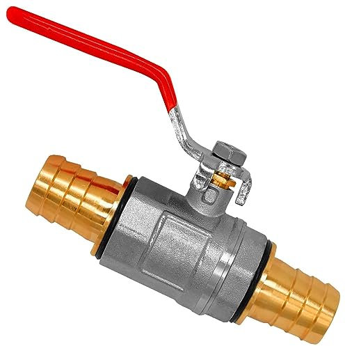 1 Zoll Kugelhahn IG x IG DN25 aus Messing mit Stahlhebelgriff rot + 2 Schlauchtüllen Außendurchmesser 25mm mit Dichtungen für 1 Wasserschlauch Anschluss Absperr Ventil Hahn