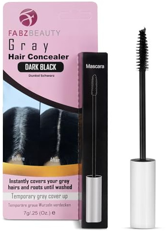Mascara de retouche pour cheveux gris pour homme et femme Couvrez instantanément vos racines et cheveux gris avec un pinceau anti-cernes (noir foncé)