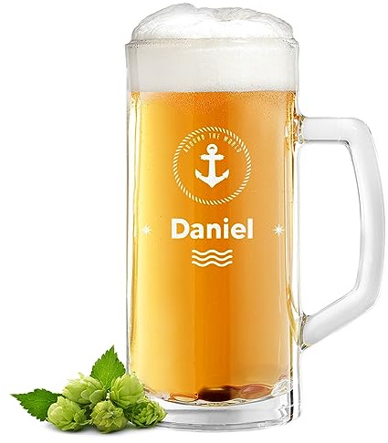 Bierkrug Bierglas 0,5 Liter mit Gravur - Bierseidel Männergeschenk - das Vatertagsgeschenk für Männer - Geschenk-Idee zum Geburtstag, Jubiläum und Weihnachten - made in Germany - Motiv Anker