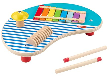Fisher-Price Kleinkinderspielzeug Holz-Musiktisch mit Percussion-Instrumenten, 3 Holzteile für Kinder ab 2 Jahren, HXT91