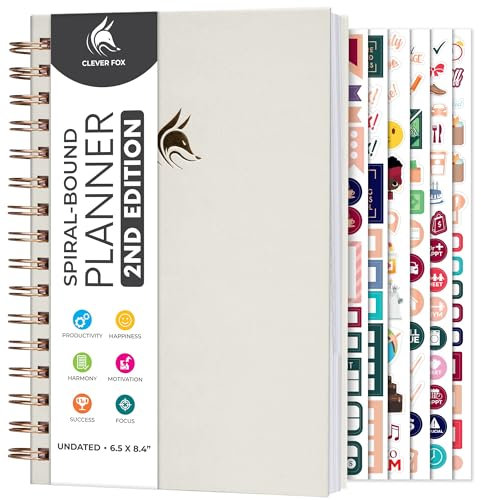 Clever Fox Planner 2nd Edition Spiral – Colorful Weekly & Monthly Goal Planner, Time Management & Productivity Organizer, Undated (White)