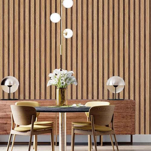 Trafagala 3D Effect Wood Slats Wallpaper Light Oak Grating Wooden Stripe Grain Natural Panels for Walls Wood Effect Wallpaper Wooden Slats Panelling Wall Paper Roll