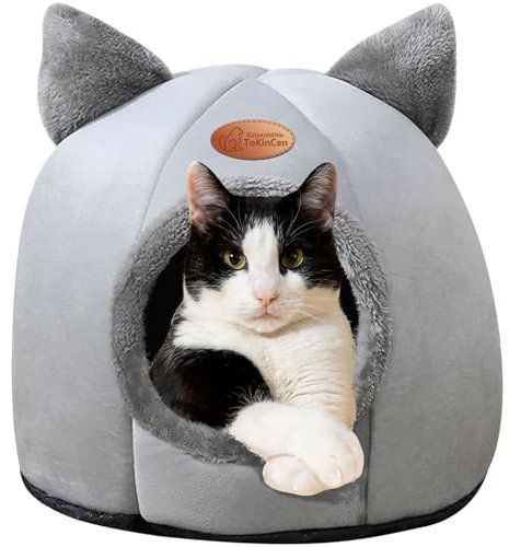 Katzenhöhle Katzenbett Waschbare Halbgeschlossen Katzenzelt Katzenkorb katzenhäuschen Betten zum Schlafen für Kleine bis Mittlere Größe Katze (LC-New-03,Grau)
