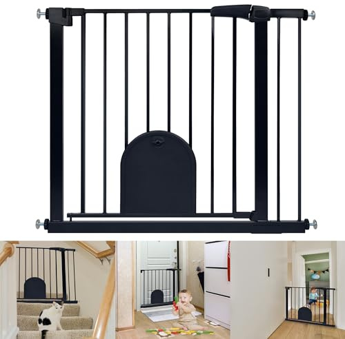 YRHome Türschutzgitter ohne Bohren Treppengitter Treppenschutzgitter für Kinder Baby Türgitter mit Schiebetor für Hunde & Katzen Auto-Close 180° Zweiwegeöffnung Baby Schutzgitter, 85-95 cm, Schwarz