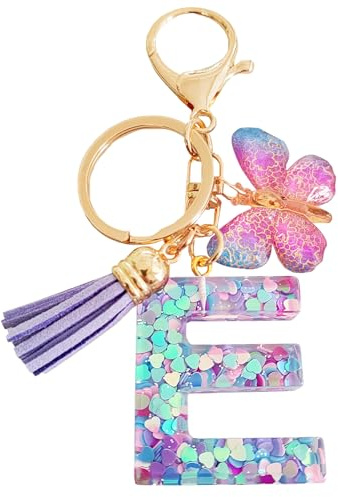 LECTNORE Personalised Keyring, Key Rings Women Cute Keychain Bag Key Ring Sister Birthday Gifts(Purple-E)