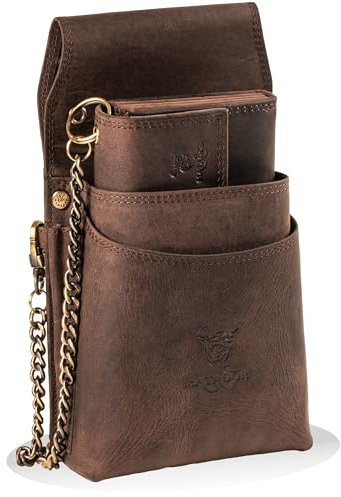 MATADOR Kellnerportemonnaie Leder #VICIO inkl. XXL Kellnertasche mit Gürtel Schlaufe, Luxus Kellner Geldbörse Leder mit edler Geschenk Box und RFID Schutz inkl. robuster Metall Kette, Braun Dunkel