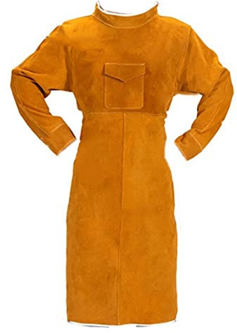 Combinaison de soudage en cuir 8 5 cm Tablier de soudage avec manches, tablier de soudeur en cuir, cuir et soudage réfractaire de taille réglable Résistant à la chaleur et ignifuge