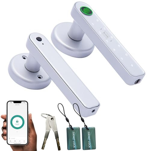 Smart Fingerprint Door Lock, 5 in 1 Automatic Smart Door Handle with APP Control/Fingerprint/IC Cards/Password/Backup Keys, Electronic Digital Locks Suit for Bedroom, Office, Apartment, Chrome
