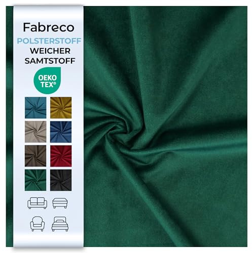 Fabreco - Samtstoff Meterware KRONTOS (100 x 145 cm) - Polsterstoff Möbelstoff Meterware – Bezugsstoff Möbelstoff - Stoffe zum Nähen - Weicher Samt Stoffe für Stühle & Sofa Beziehen (Grün)