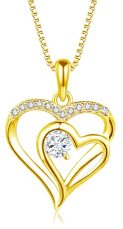 Loutade Kette Silber 925 Damen, 925 Sterling Silber Herz Halskette | AAAAA Cubic Zirkonia 45+5cm Silber Kette mit Doppelt Herz Anhänger, Forever Love Herz Anhänger Halskette Geschenk für Frauen