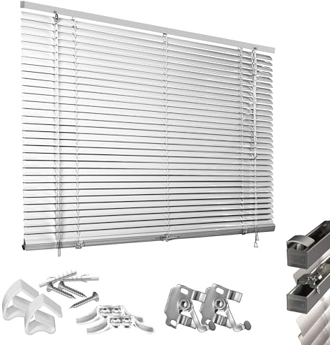 HUGG Klemmfix-Jalousien Fenster ohne Bohren, mit Klemmclips, Wand- und Deckenmontage, 100 x 130 cm, Silber