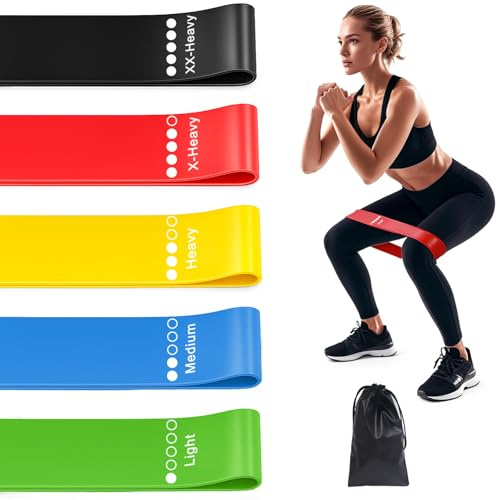 Fitnessbänder 5er Set, Widerstandsbänder mit 5 Widerstandsstufen, Naturlatex Resistance Bands Gymnastikbänder für Muskelaufbau Pilates Yoga und Fitness